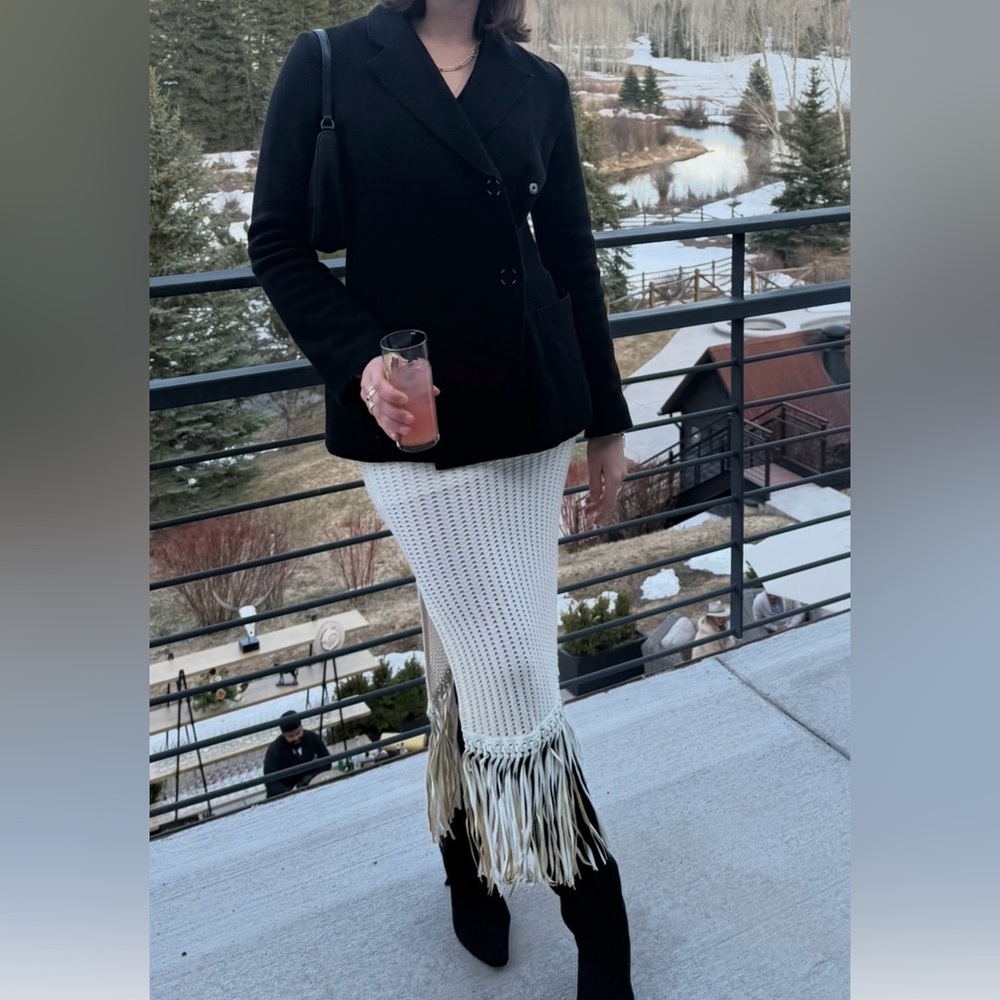 Jonathan Simkhai Cream Crochet Fringe Midi Skirt